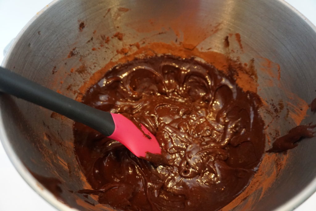 Brownie batter being mixed.