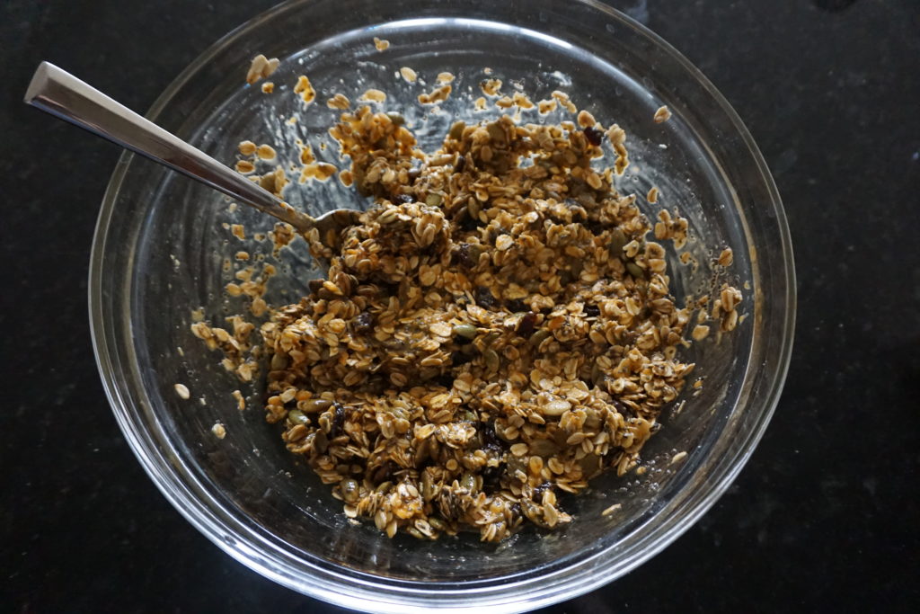 Breakfast cookie ingredients mixed together