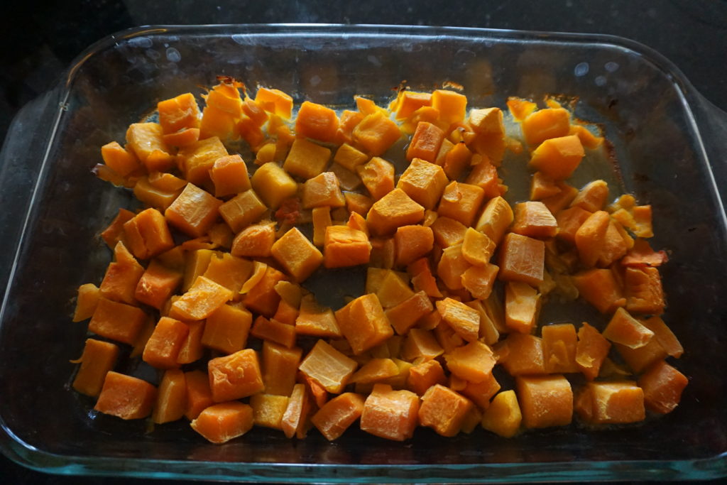 Butternut squash roasted after being in the oven.