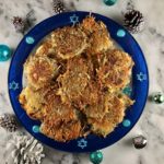 FODMAP friendly Latkes on a blue plate