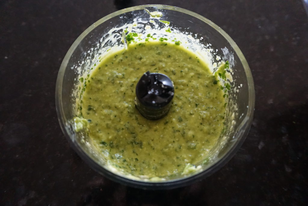 Avocado Cream Dressing Pureed Together. 