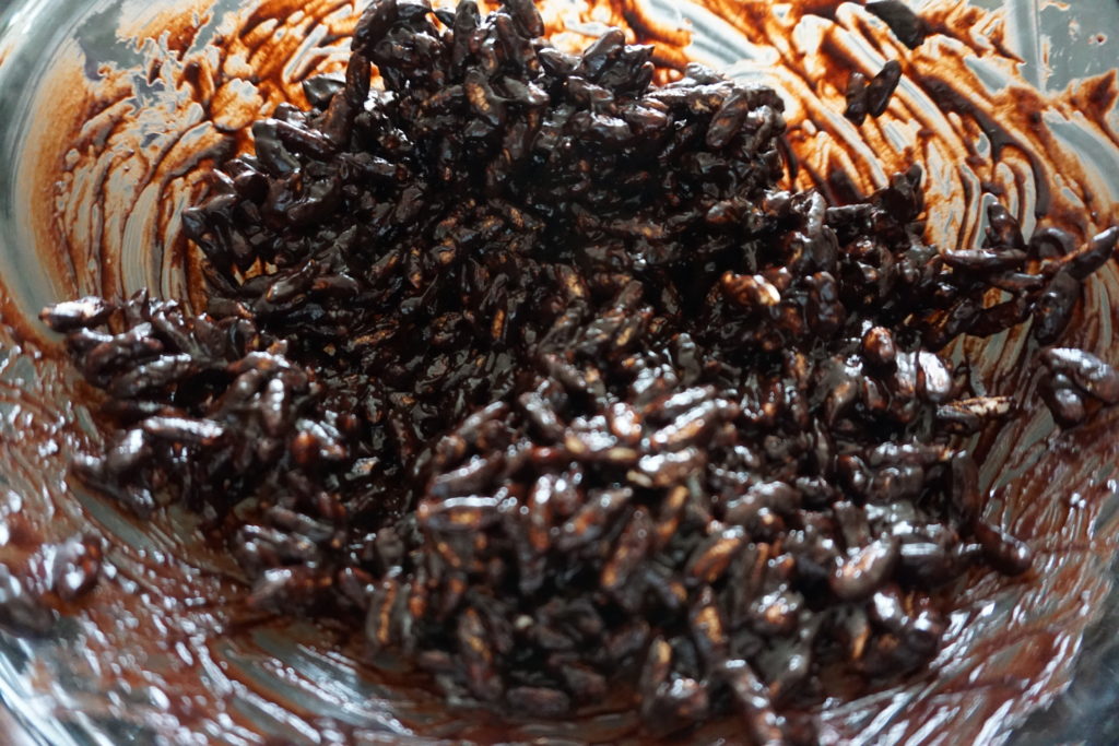 Rice Cereal Combined with Chocolate Mixture.