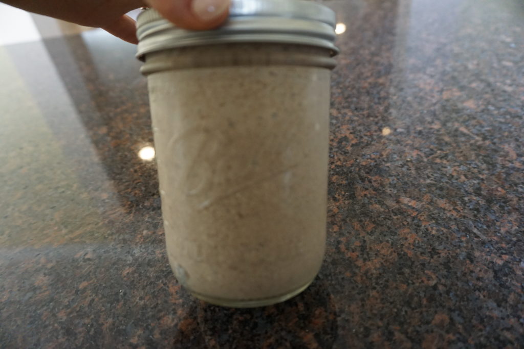 Chia pudding shaken and ready for the refrigerator.