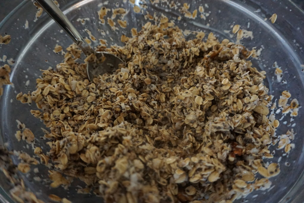 Oatmeal ingredients being mixed together.