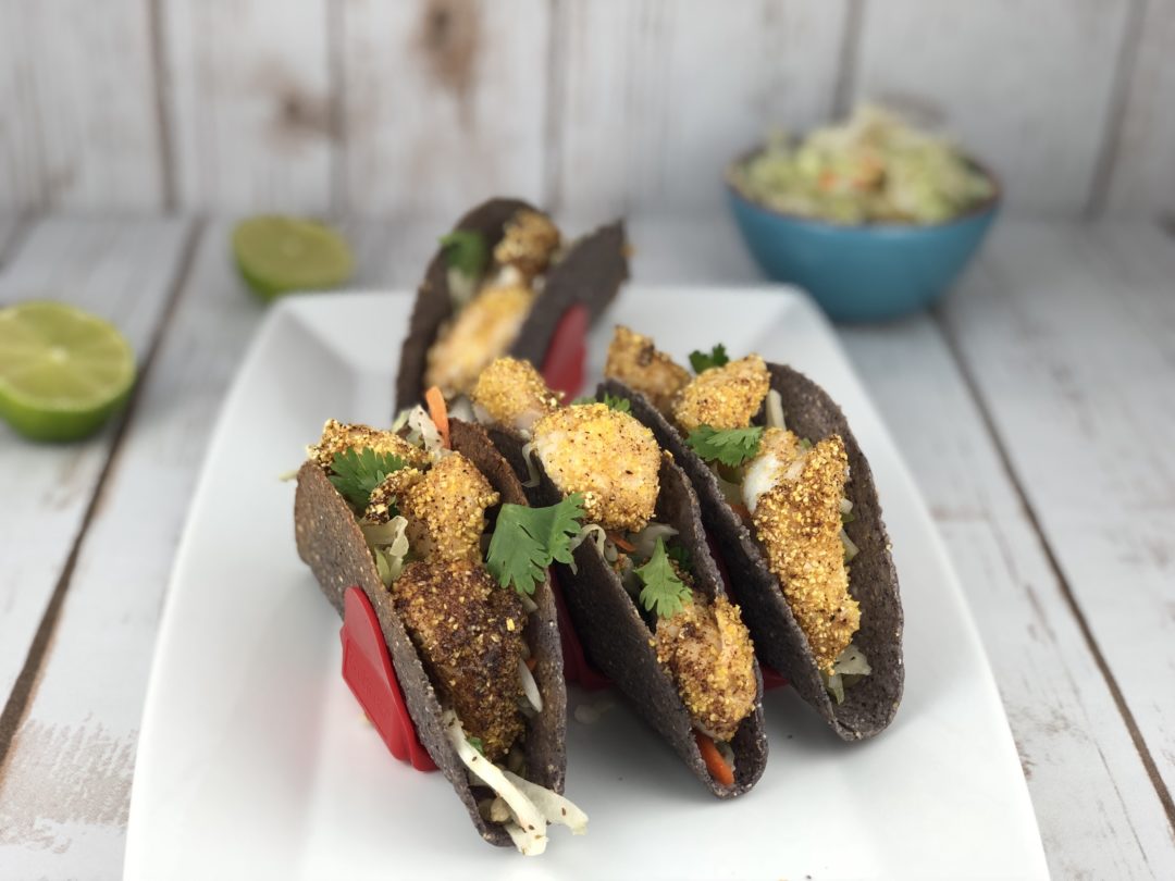 IBS diet plans - Cornmeal crusted fish tacos with coleslaw