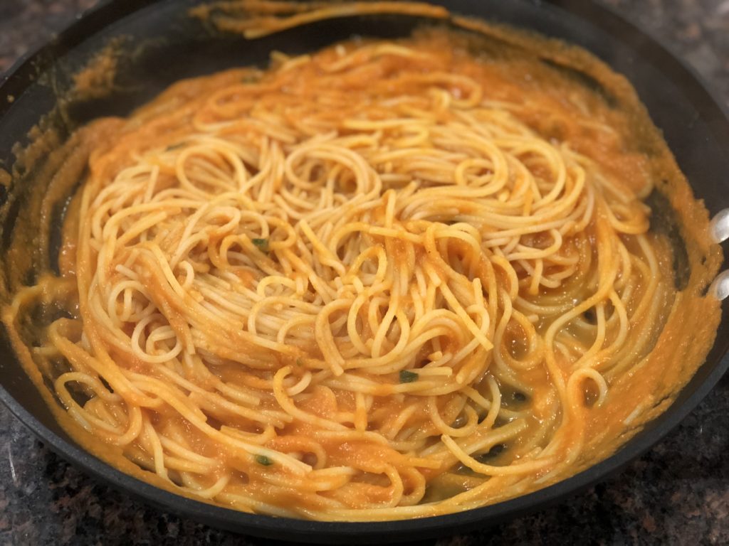 Pasta combined with sauce