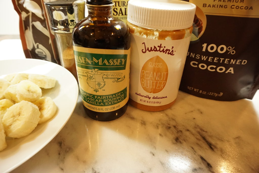 Peanut Butter Chocolate Banana Ice Cream ingredients. FODMAP desserts