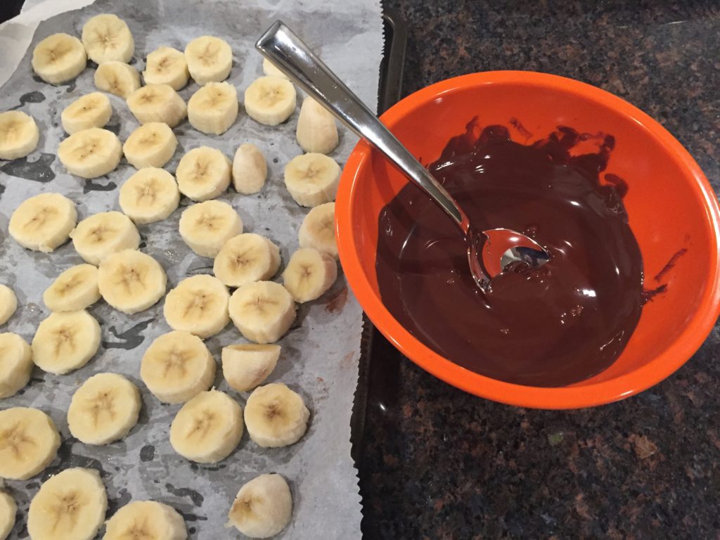 Sliced Bananas and chocolate 