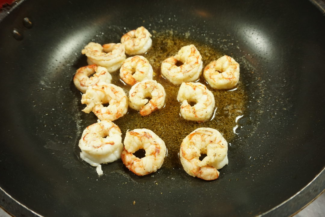 Shrimp being cooked