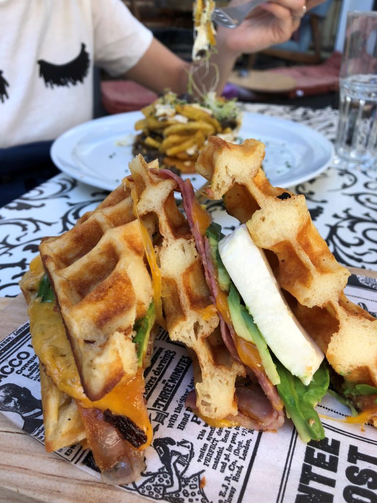 my hubby's egg & waffle sandwich (not FODMAP safe)