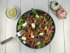Turkey Taco Salad with Cilantro Vinaigrette in a large bowl on the counter top.