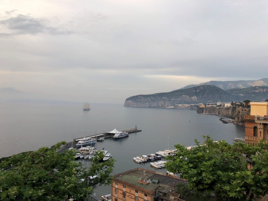 Gorgeous view while eating dinner in Sorrento, Italy.