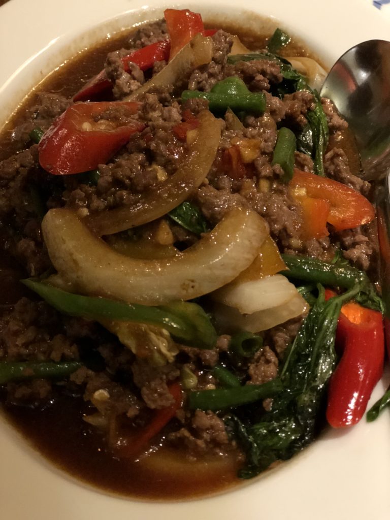 Basil and Beef (my husband's dish) at Bird Thai