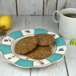 FODMAP Cookies - gingersnap cookies infused with lemon and mint on a floral plate