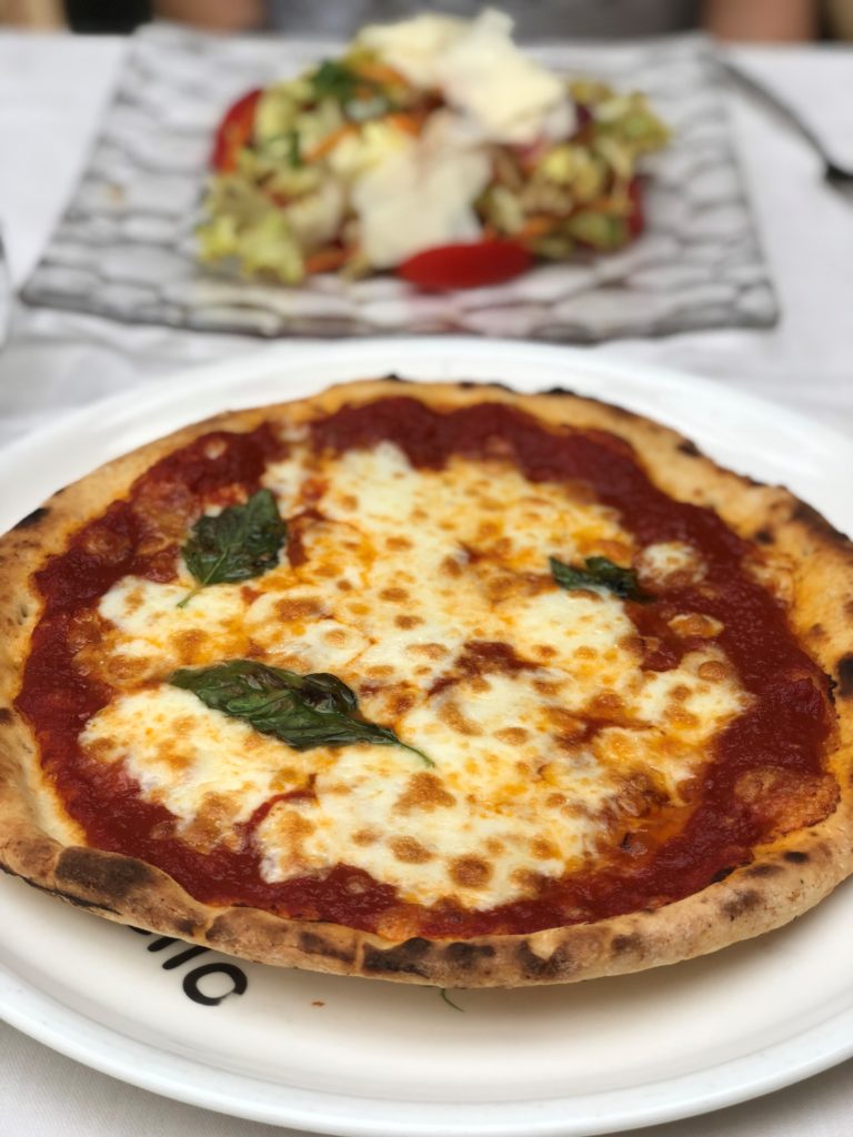 Gluten Free Pizza and a salad at Ristorante Tasso, Sorrento