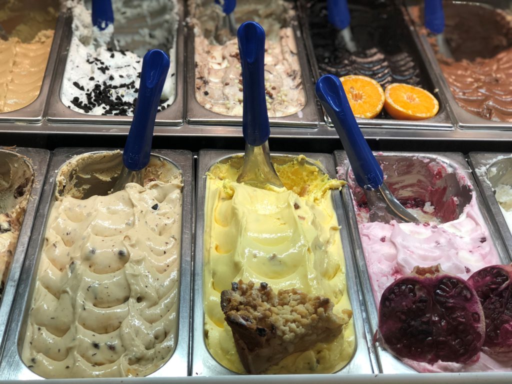 Gelato flavors in a store in Positano, Italy.