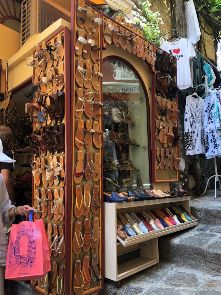 Leather sandals to be sold in Positano, Italy.