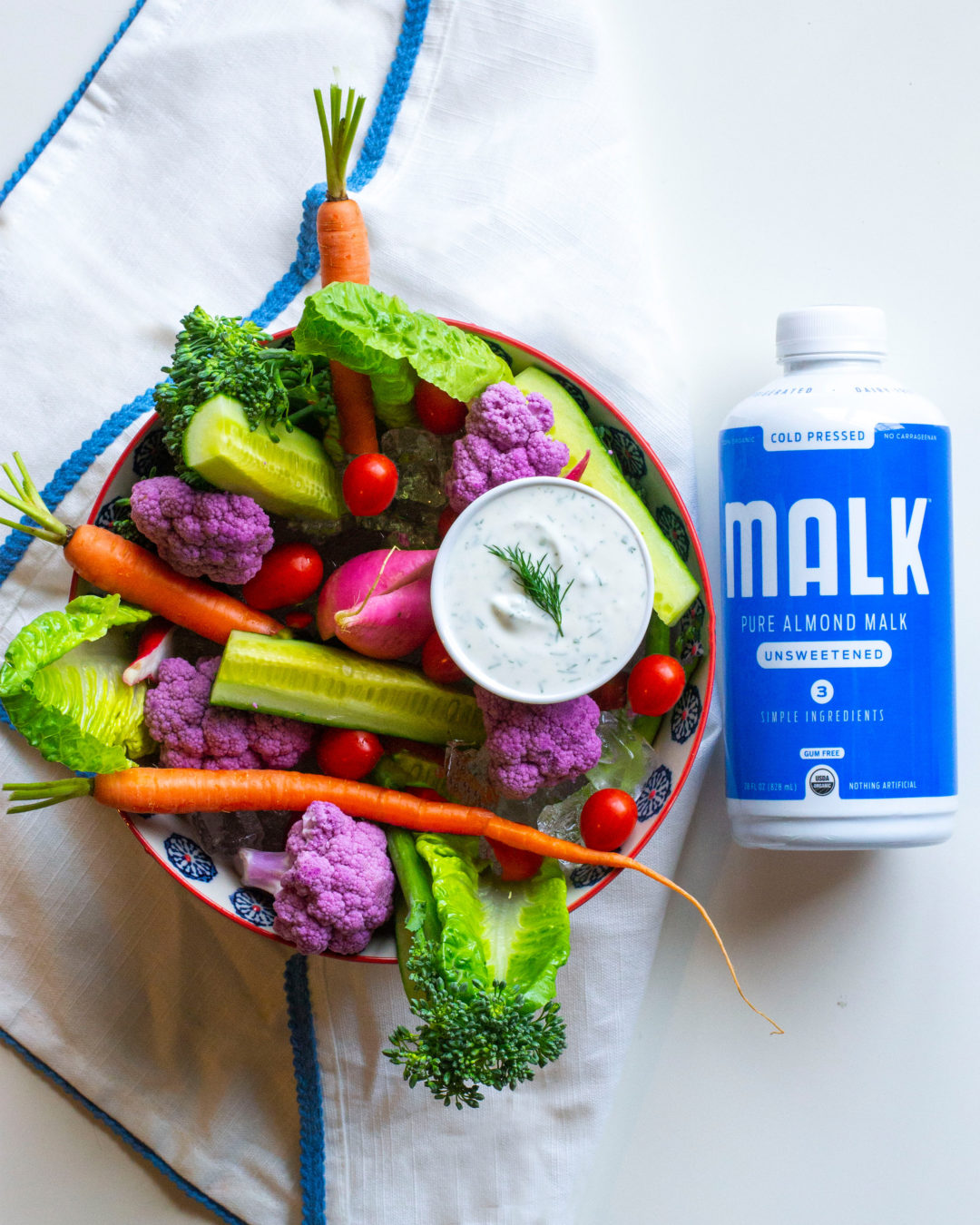 FODMAP snacks - Ranch Dip with FODMAP safe vegetables - Photo from Malk Organics