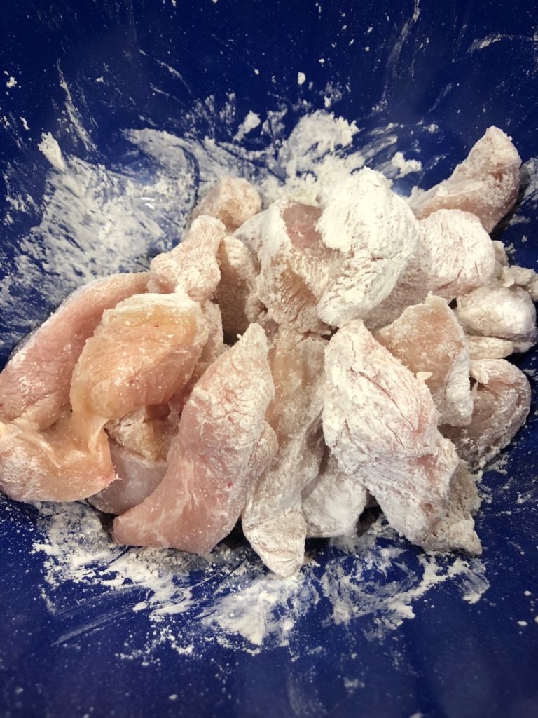 Chicken dredged in corn starch