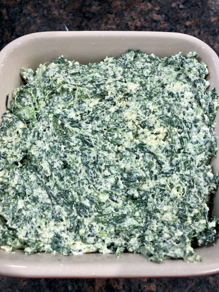 Spinach dip ready to bake.