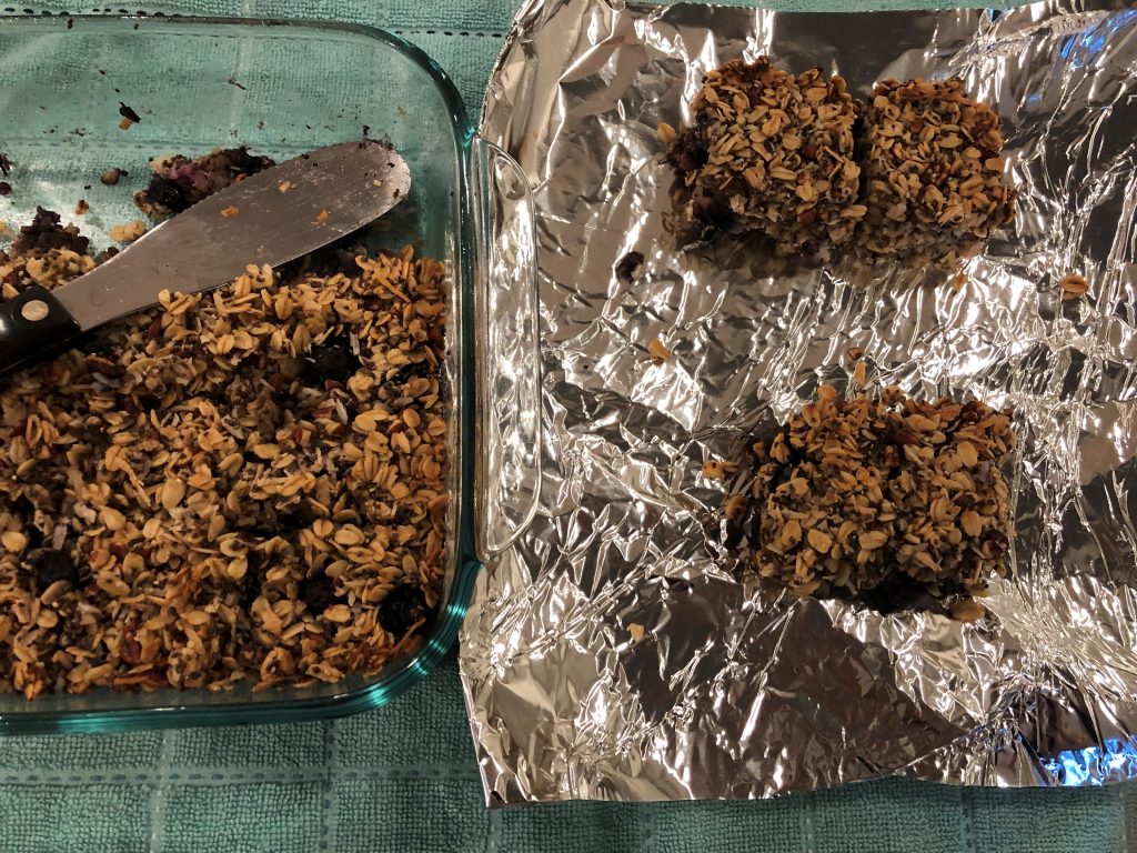 Baked oatmeal ready to be portioned for freezer